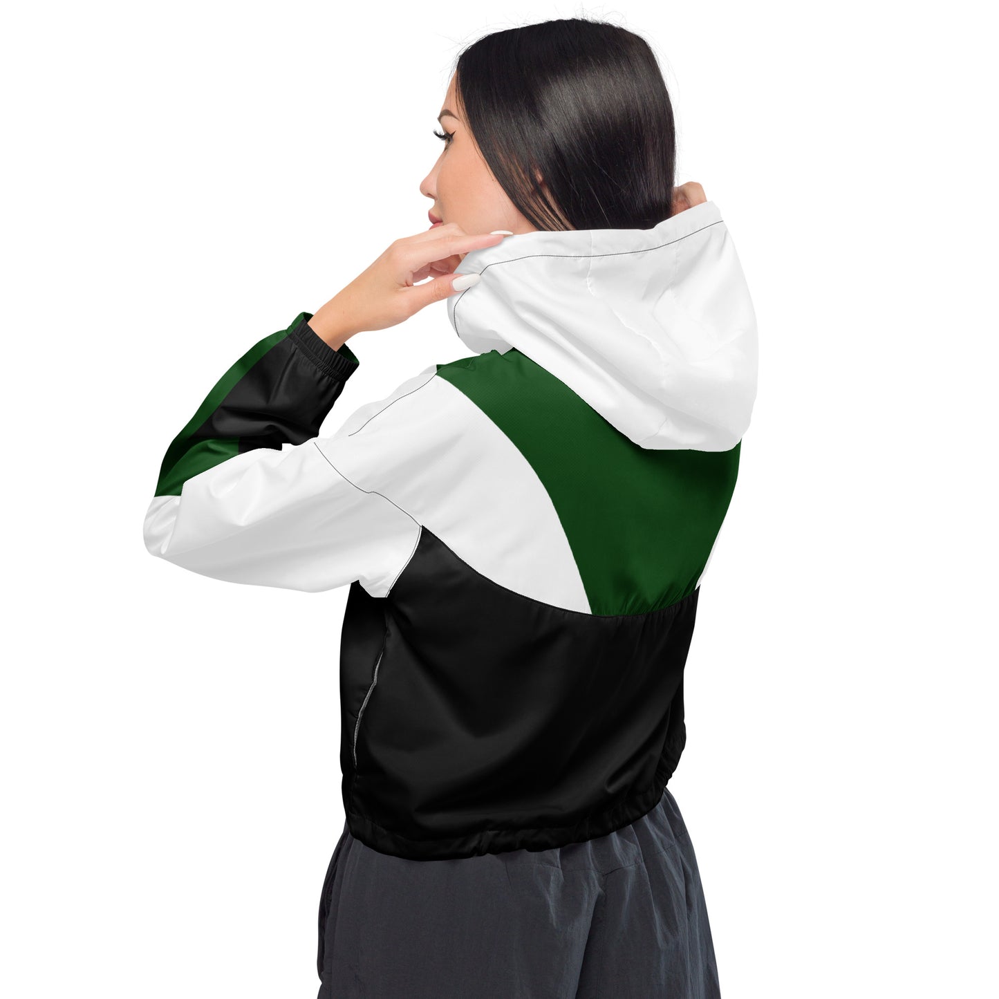 "Green, White and Black "Women’s cropped windbreaker