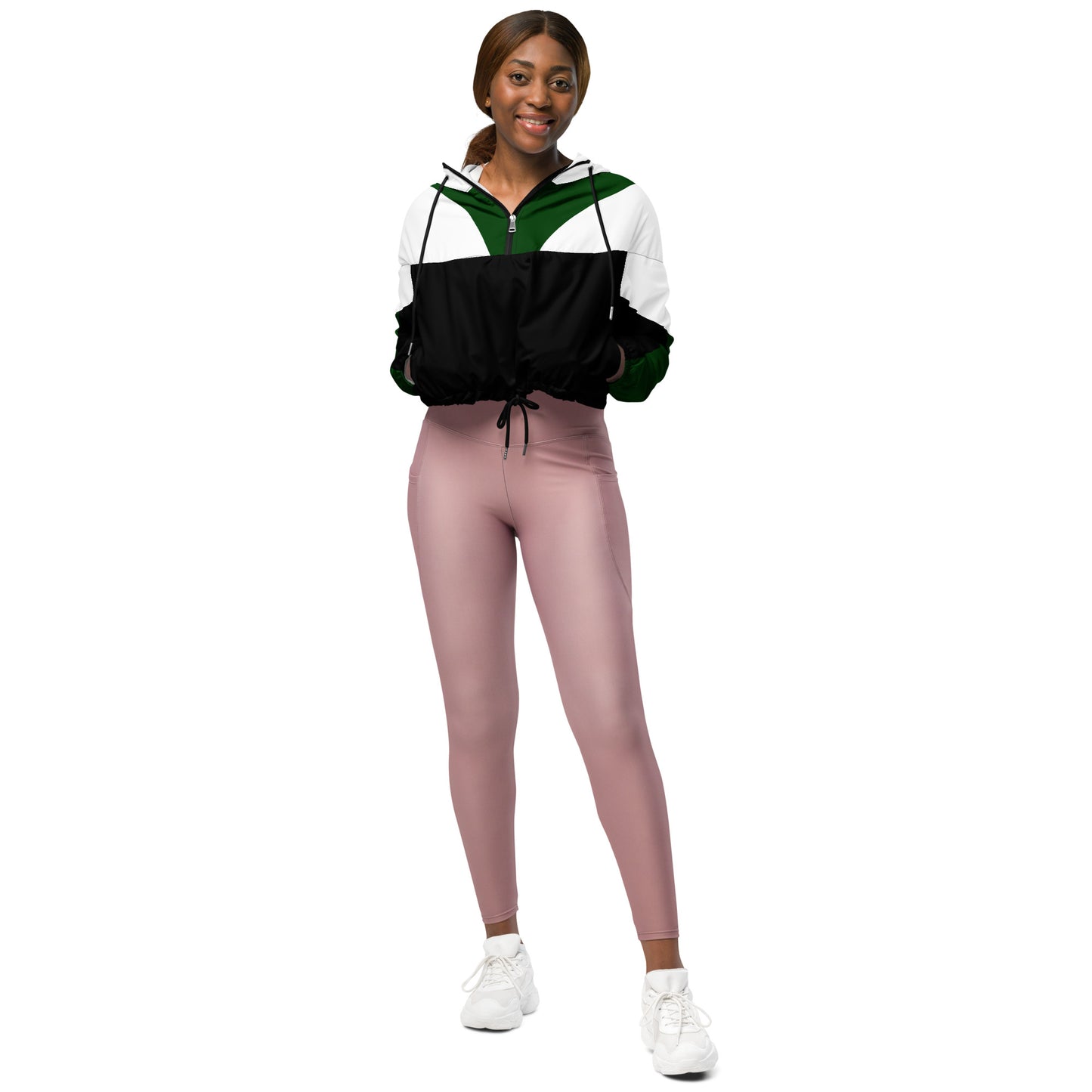 "Green, White and Black "Women’s cropped windbreaker